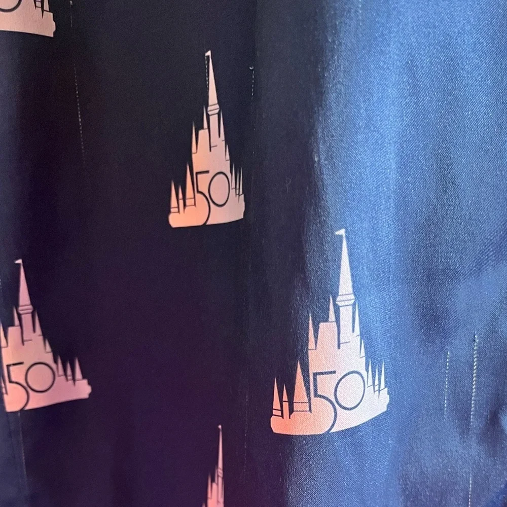 Disney Womens Pajama Pants Small Blue Satin 50th Anniversary Cinderella Castle - Picture 5 of 6